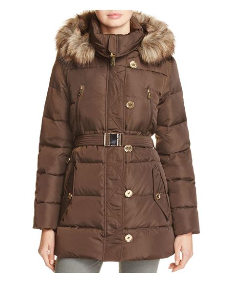 faux fur trimmed hooded puffer jacket michael kors|faux fur trim puffer coat.